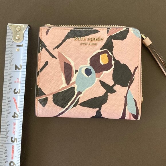 Kate Spade Pink Bifold Wallet Cameron Paper Rose Small L-zip Billfold - Picture 6 of 12
